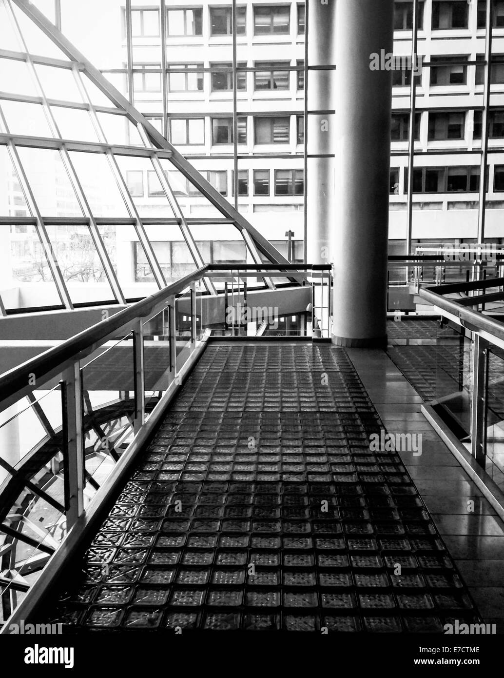 Walkway and modern architecture in The Gallery, at the Inner Harbor in Baltimore, Maryland. Stock Photo