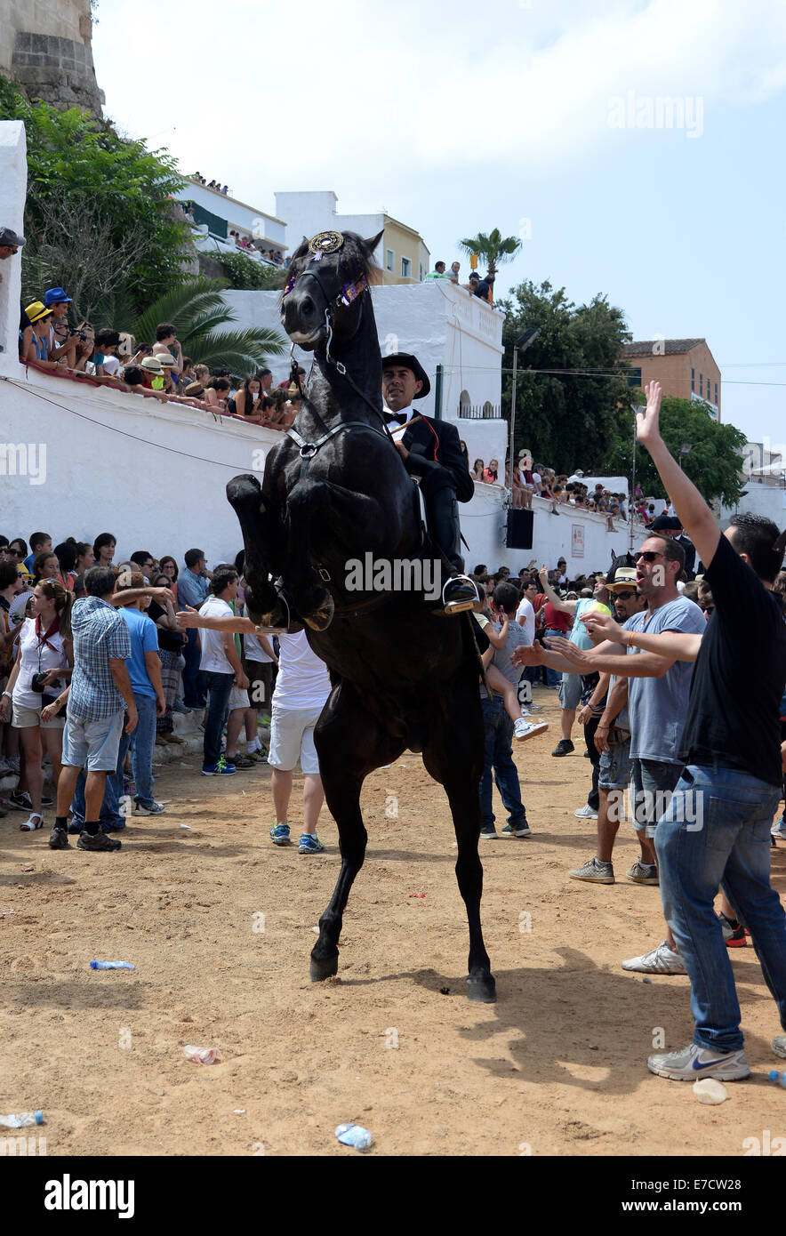 Tipical feast of horses in the town of Ciutadella in Menorca; in festivity of Sant Joan (St. John) June 24th. Stock Photo