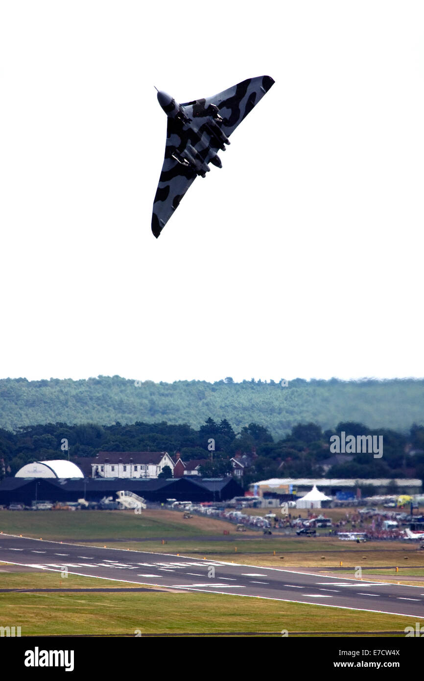 Avro 698 Vulcan B2  strategic bomber taking off at Farnborough International Airshow 2014 Stock Photo