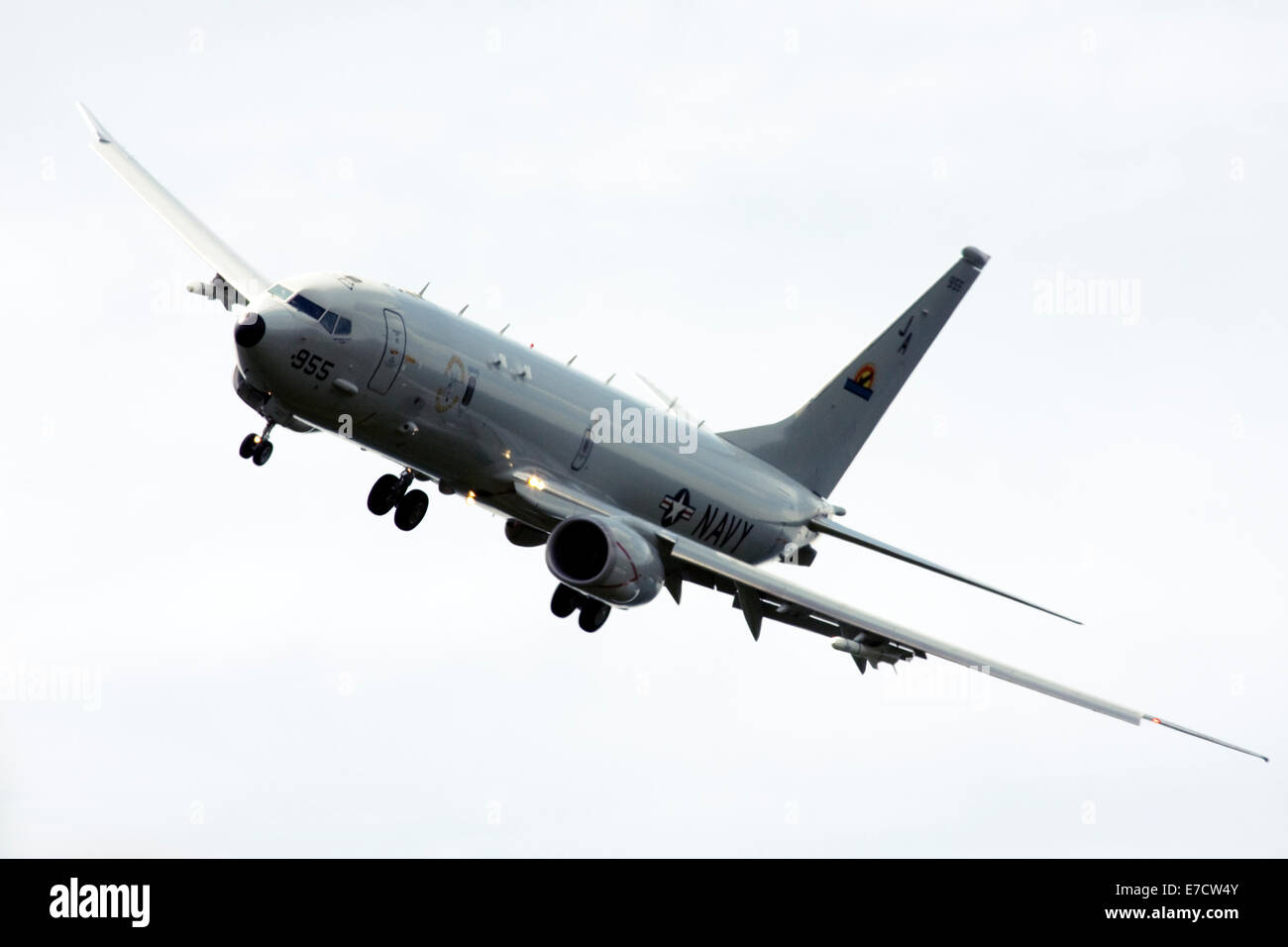 USA Navy Boeing P-8A Poseidon military aircraft at Farnborough International Airshow 2014 Stock Photo