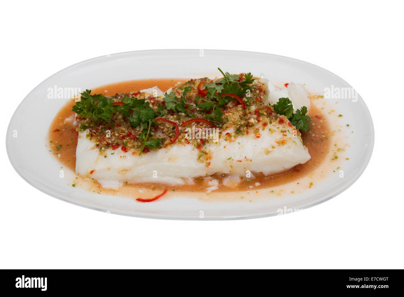 A Fresh steam fish with seafood sauce Stock Photo Alamy