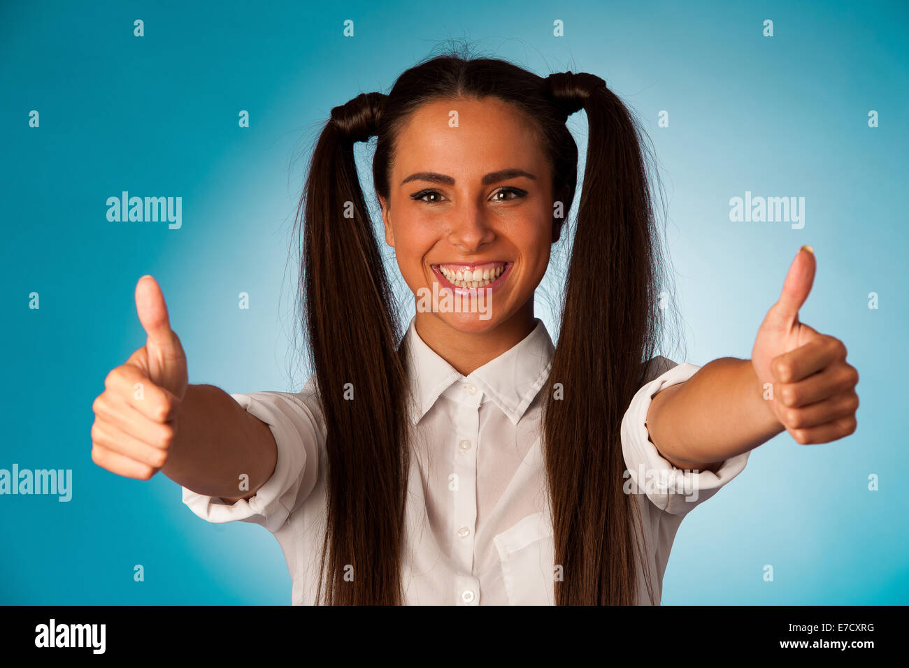 Indian woman showing thumbs up hi-res stock photography and images - Alamy