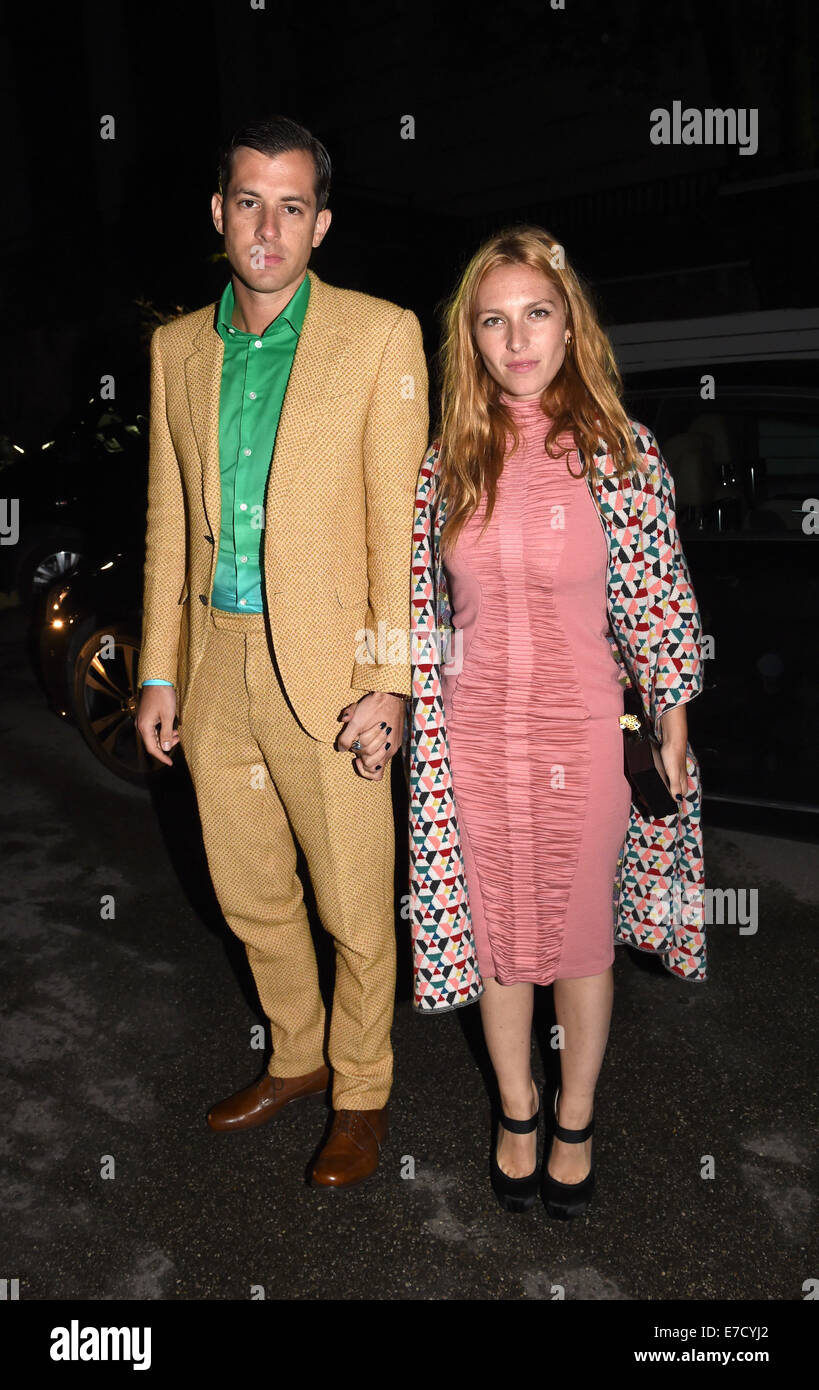 Munich, Germany. 12th Sep, 2014. Josephine de La Baume and Mark Ronson are pictured at Maria Theresia von Thurn und Taxis and Hugo Wilson's eve-of-wedding party in noble club P1 in Munich, Germany, 12 September 2014. The couple marries in Tutzing at Lake Starnberg, 13 September. Photo: Felix Hoerhager/dpa/Alamy Live News Stock Photo