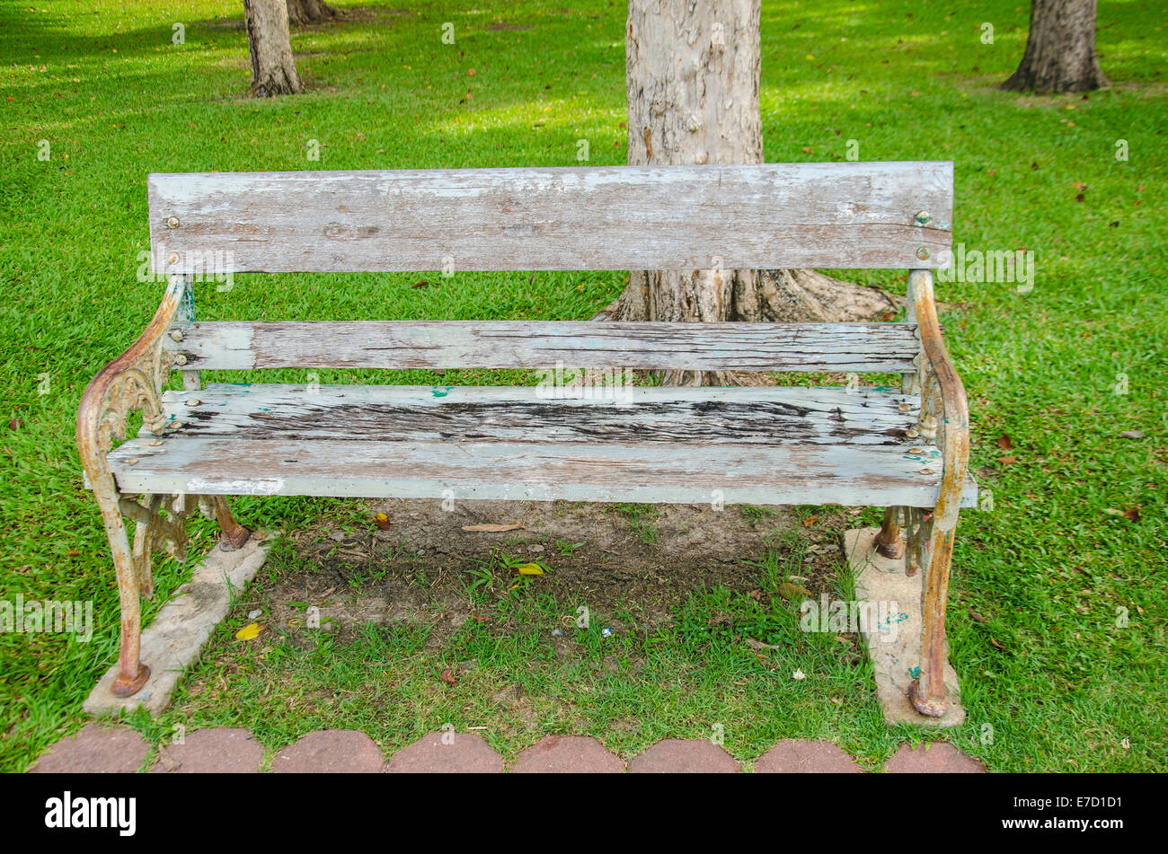 empty bench in the park for relax Stock Photo