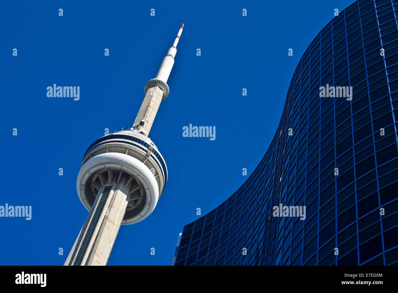 CN Tower against bright blue sky, Toronto, Canada Stock Photo