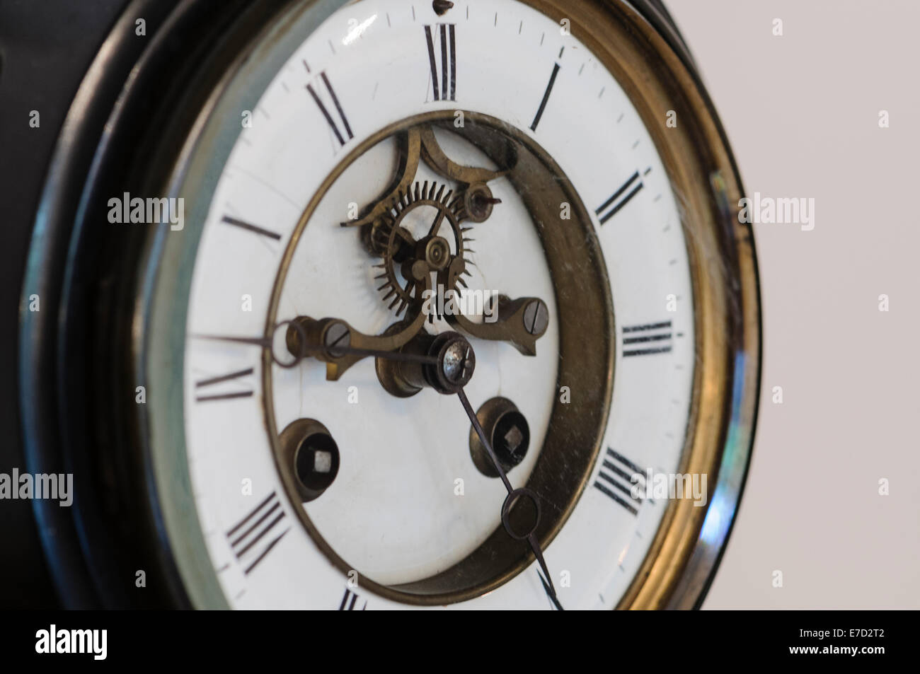 Brass mechanism on an old clock from 1850 Stock Photo