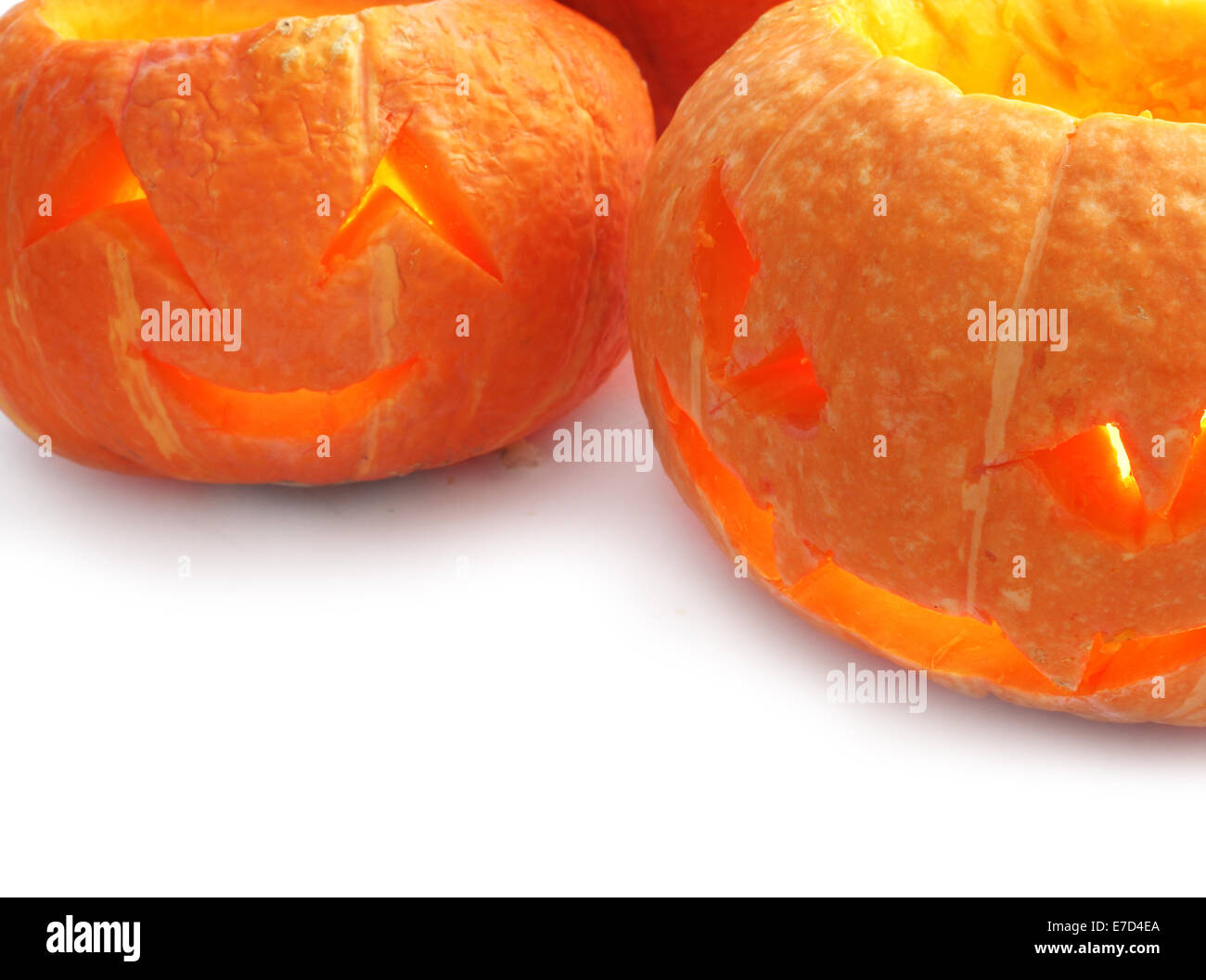 Glowing Halloween Pumpkins isolated on white background Stock Photo - Alamy