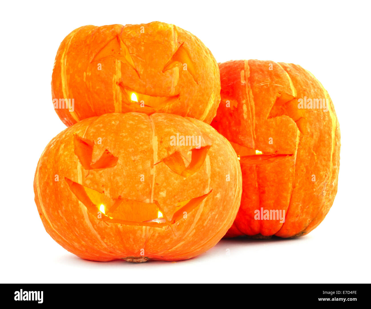 Glowing Halloween Pumpkins isolated on white background Stock Photo - Alamy