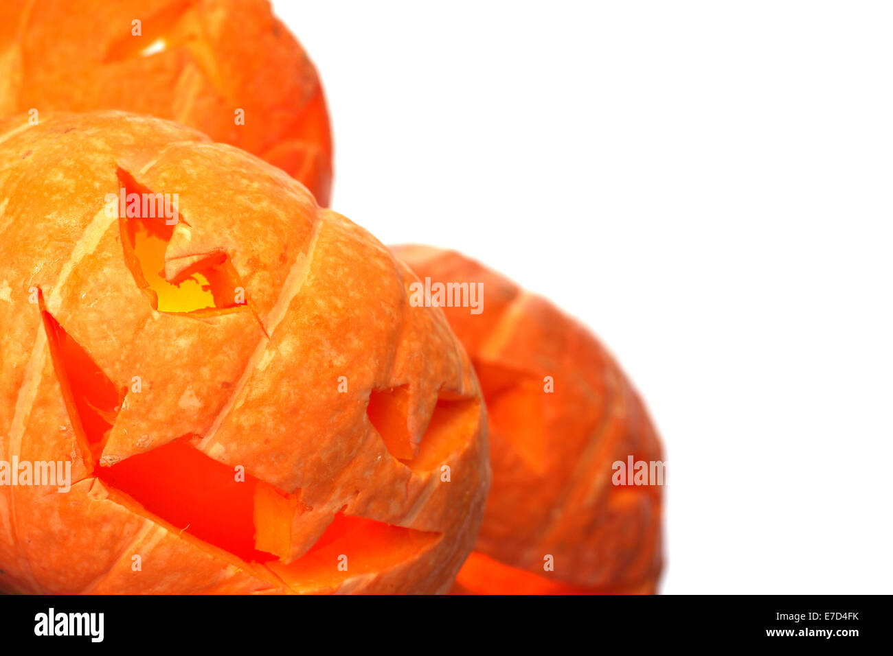 Glowing Halloween Pumpkins isolated on white background Stock Photo - Alamy