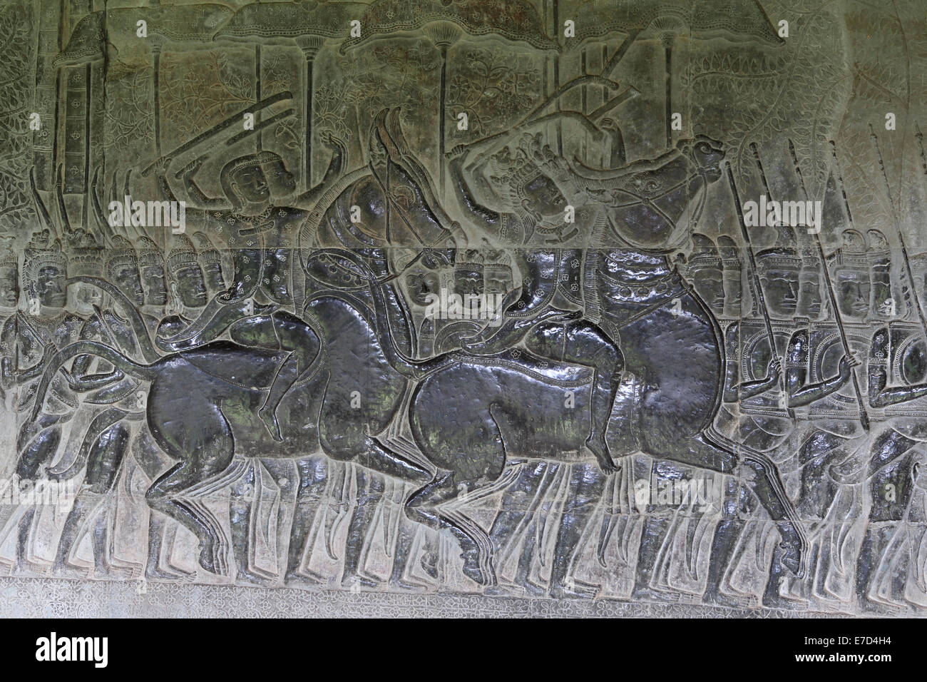 Bas Relief figures at Angkor Wat in Siem Reap, Cambodia. Stock Photo