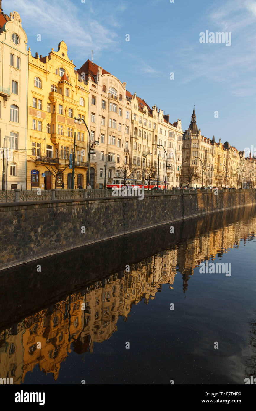 Prague reflection building ornate architecture Czech Republic city street europe Stock Photo