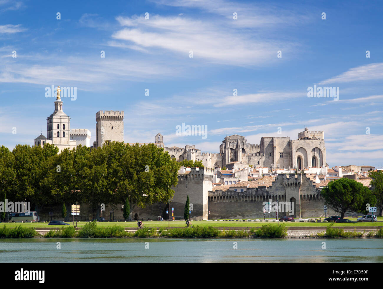 Avignon Cityscape as seen from the Rhone Stock Photo