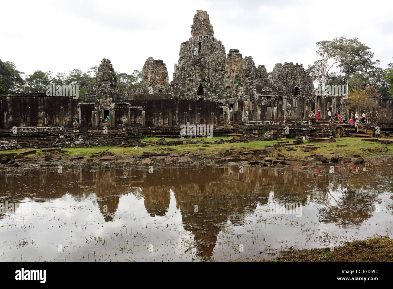 The Bayon temple, part of Angkor Wat, during the monsoon season, in Siem Reap, Cambodia. Stock Photo
