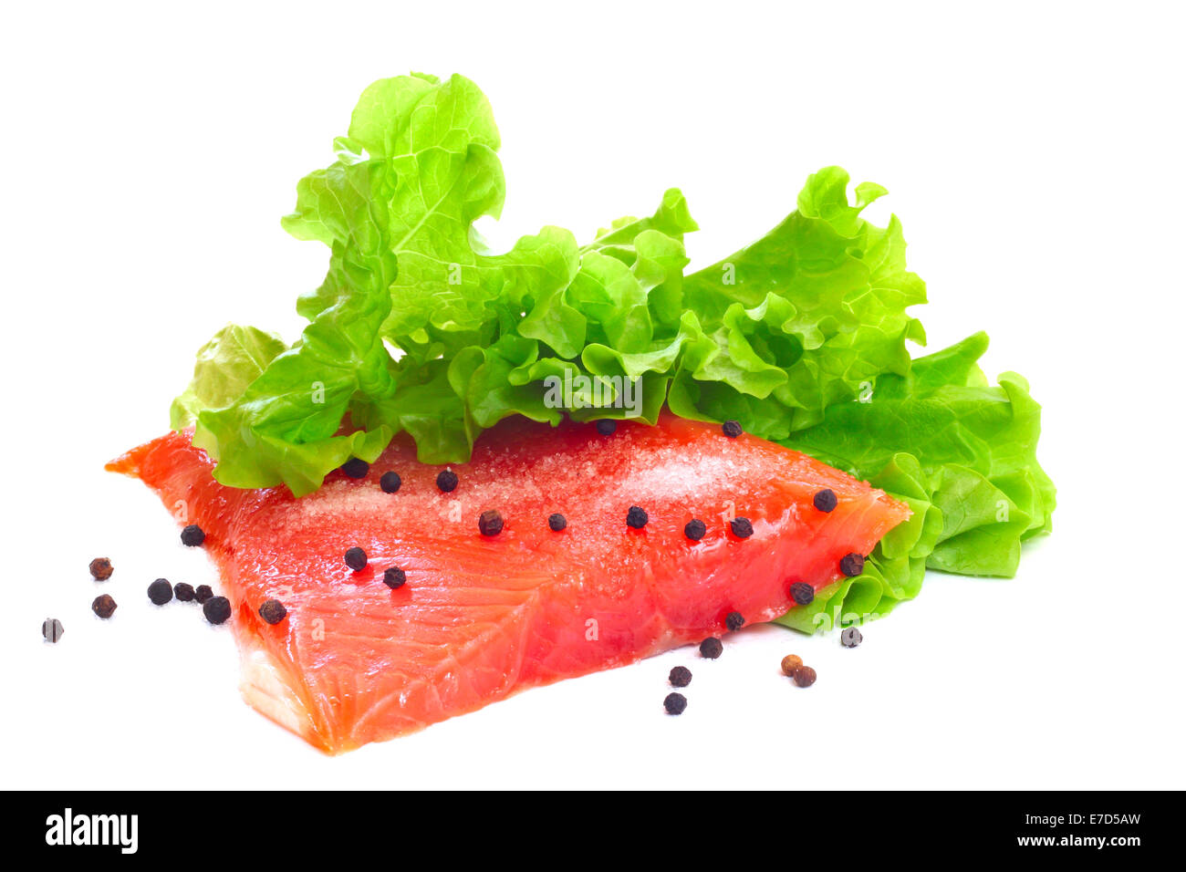 Salmon raw salted fillet isolated on white background Stock Photo - Alamy