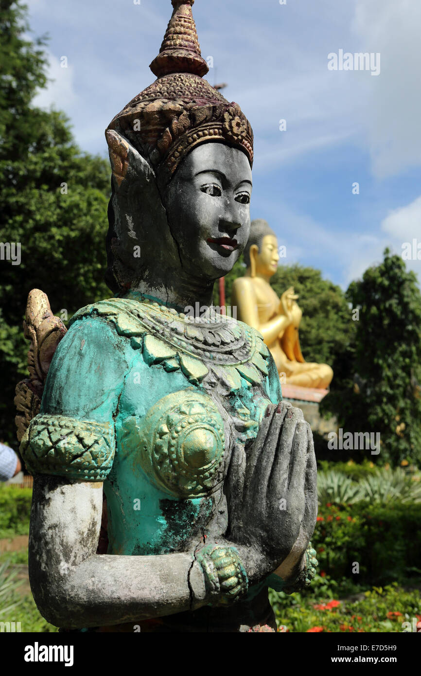Praying statue at Phnom Pros temple near Kampong Cham, Cambodia. Stock Photo