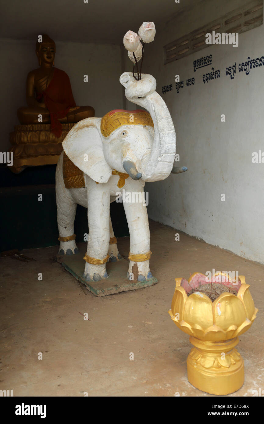 White elephant statue at the village temple at Chong Koh, Cambodia