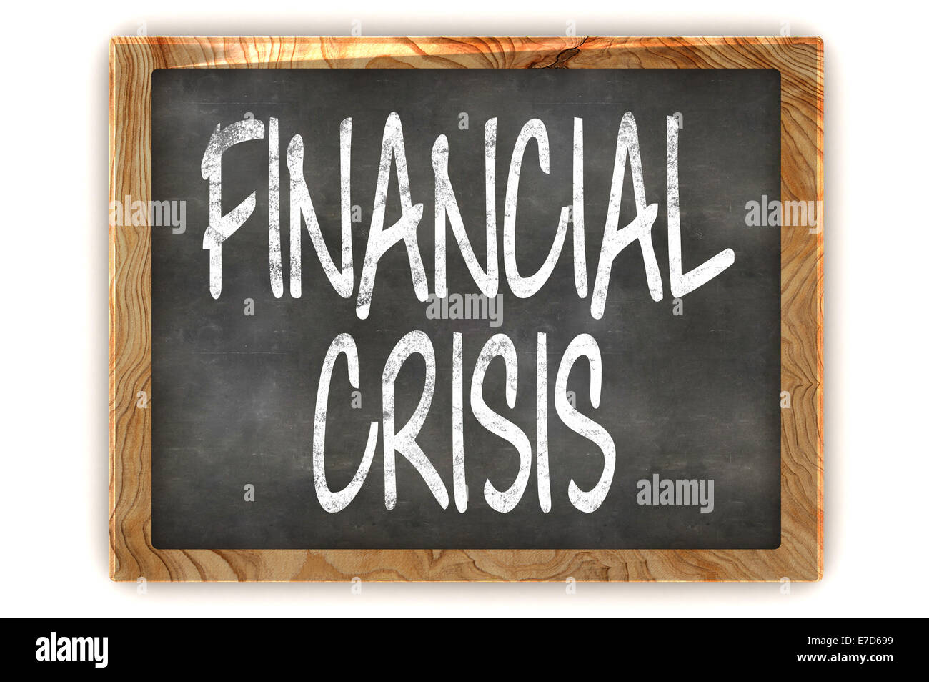 A Colourful 3d Rendered Illustration of a Blackboard Showing Financial Crisis Stock Photo