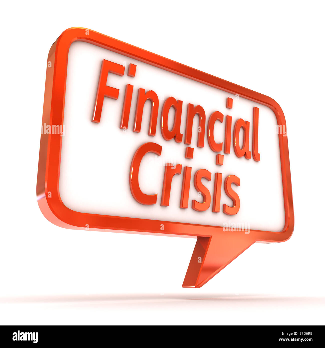 A Colourful 3d Rendered Concept Illustration showing 'Financial Crisis' writen on a Speech bubble Stock Photo