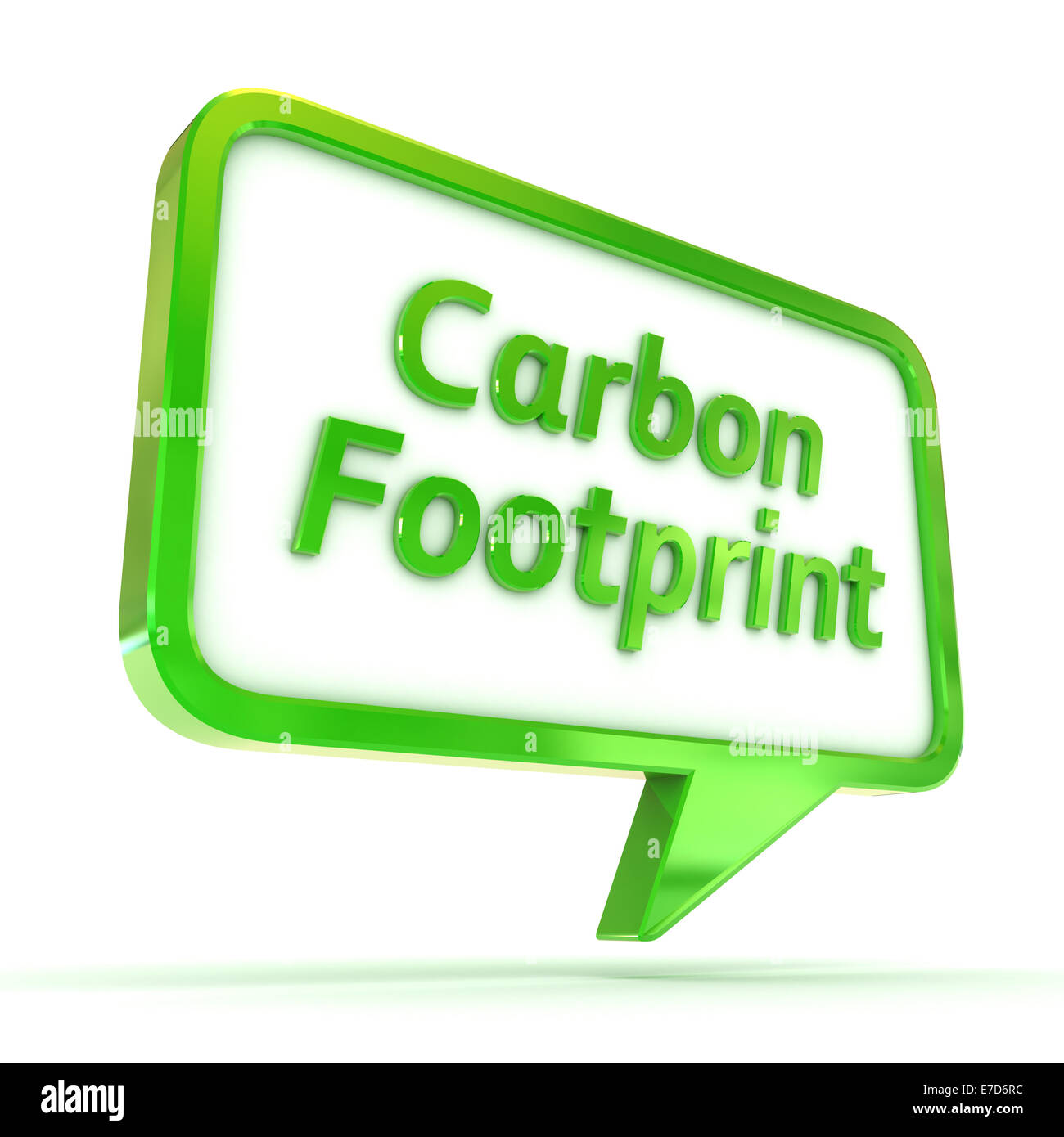 A Colourful 3d Rendered Concept Illustration showing 'Carbon Footprint' writen in a Speech Bubble Stock Photo