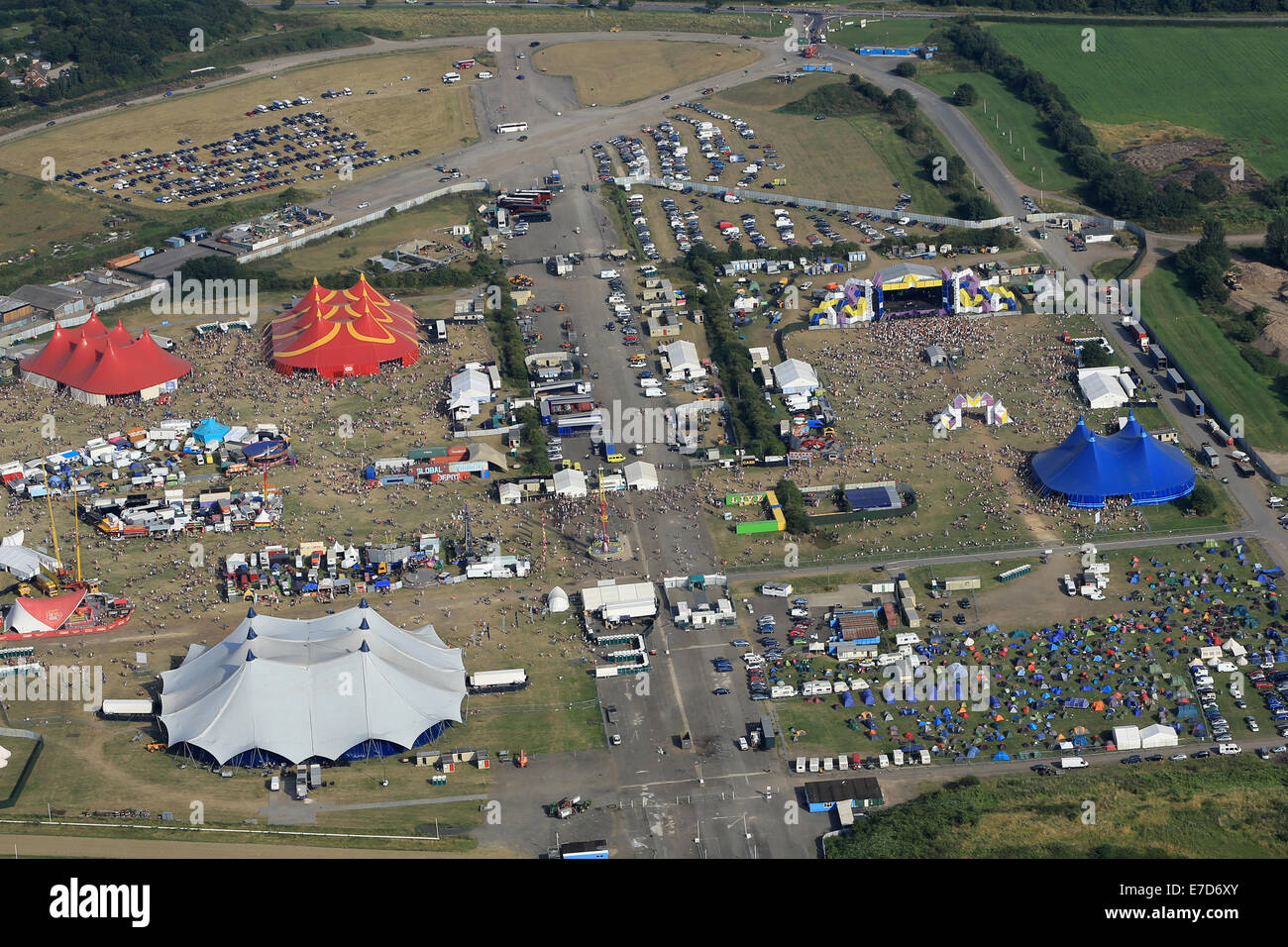 An aerial view of the Global Gathering at Long Marston, Warwickshire