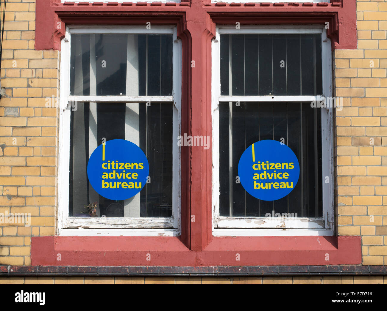 Signs in window of  South Shields Citizens Advice Bureau, Tyne and Wear, England, UK Stock Photo