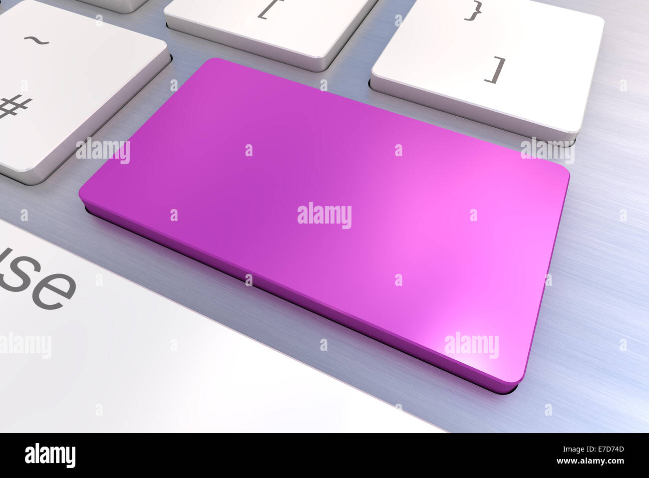 A Colourful 3d Rendered Illustration showing a Blank Purple Keyboard concept on a Computer Keyboard Stock Photo