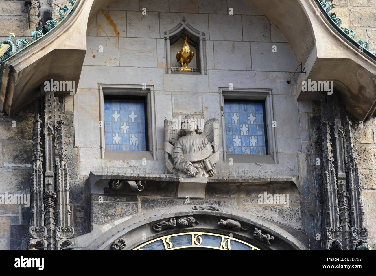The famous medieval Astronomical Clock with two small windows closed ...