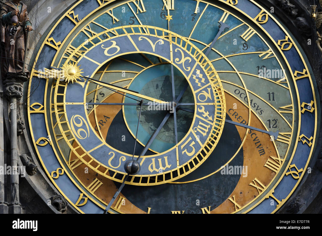 Closeup of the famous and beautiful Astronomical Clock of the City of Prague, Czech Republic. Stock Photo