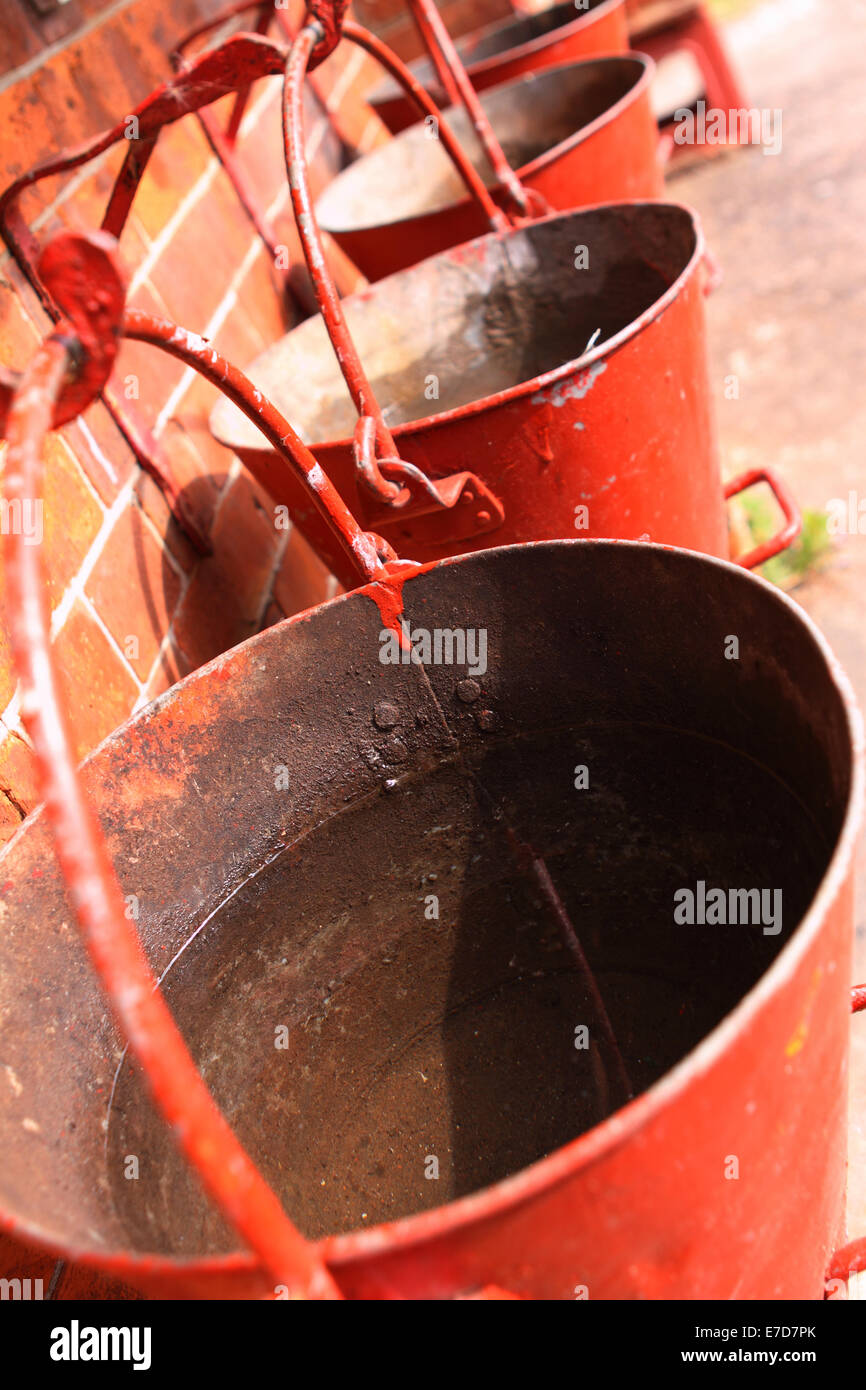 Fire buckets old fashioned water buckets filled and ready to use