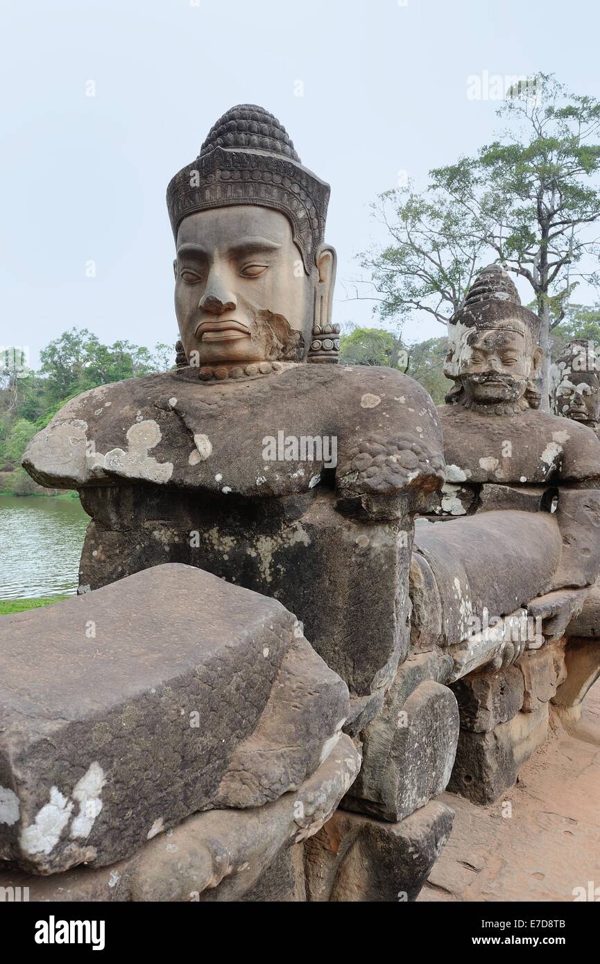 Statues on Causeway to Angkor Thom Temple Cambodia Stock Photo