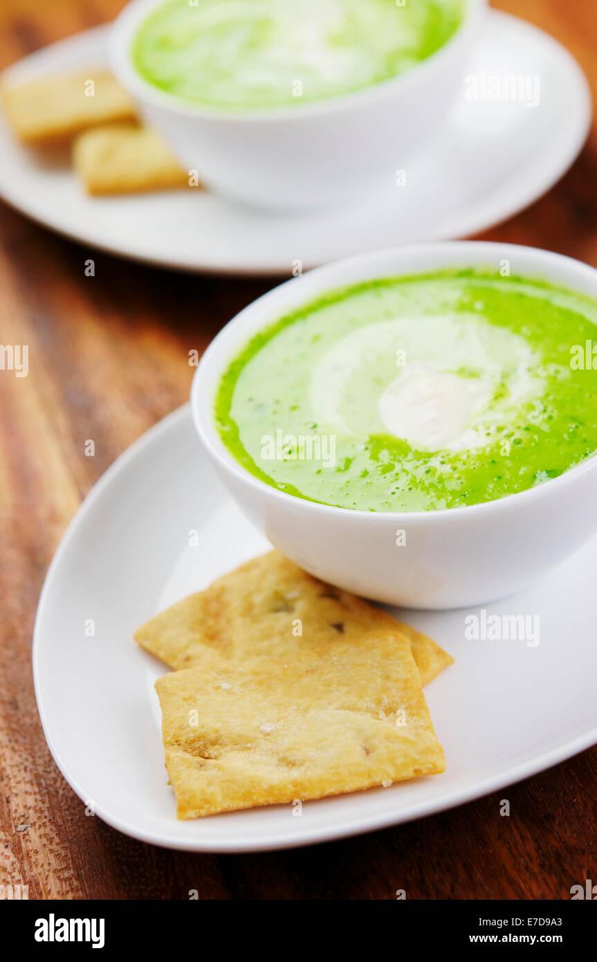 Fresh pea, fava bean and mint soup Stock Photo