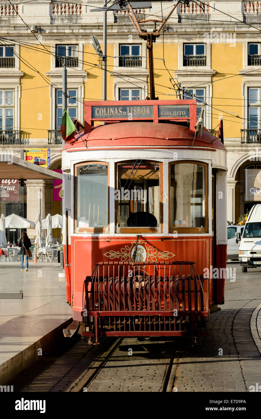 Red Tram, Praca do Comercio Lisbon, Portugal Stock Photo
