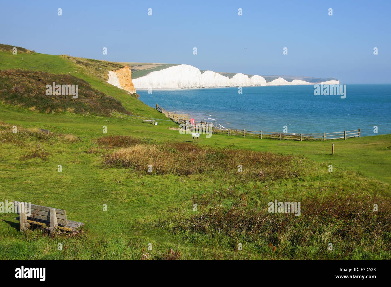 The Seven Sisters chalk cliffs between Seaford and Eastbourne East Sussex England United Kingdom UK Stock Photo