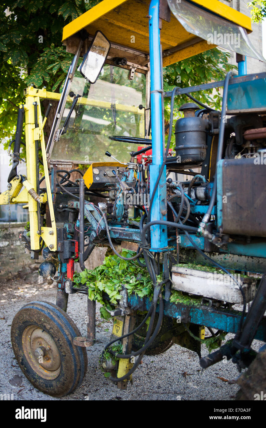 Grape picking machine, Pommard, Burgundy,  France Stock Photo