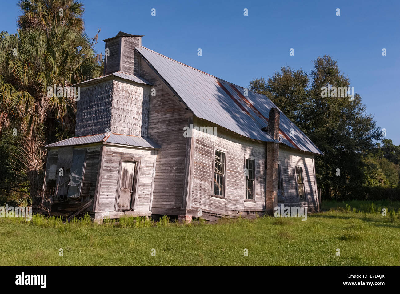 Florida Southern Historic Church Vacant and Derelict located in Island Grove Alachua County Florida USA Stock Photo