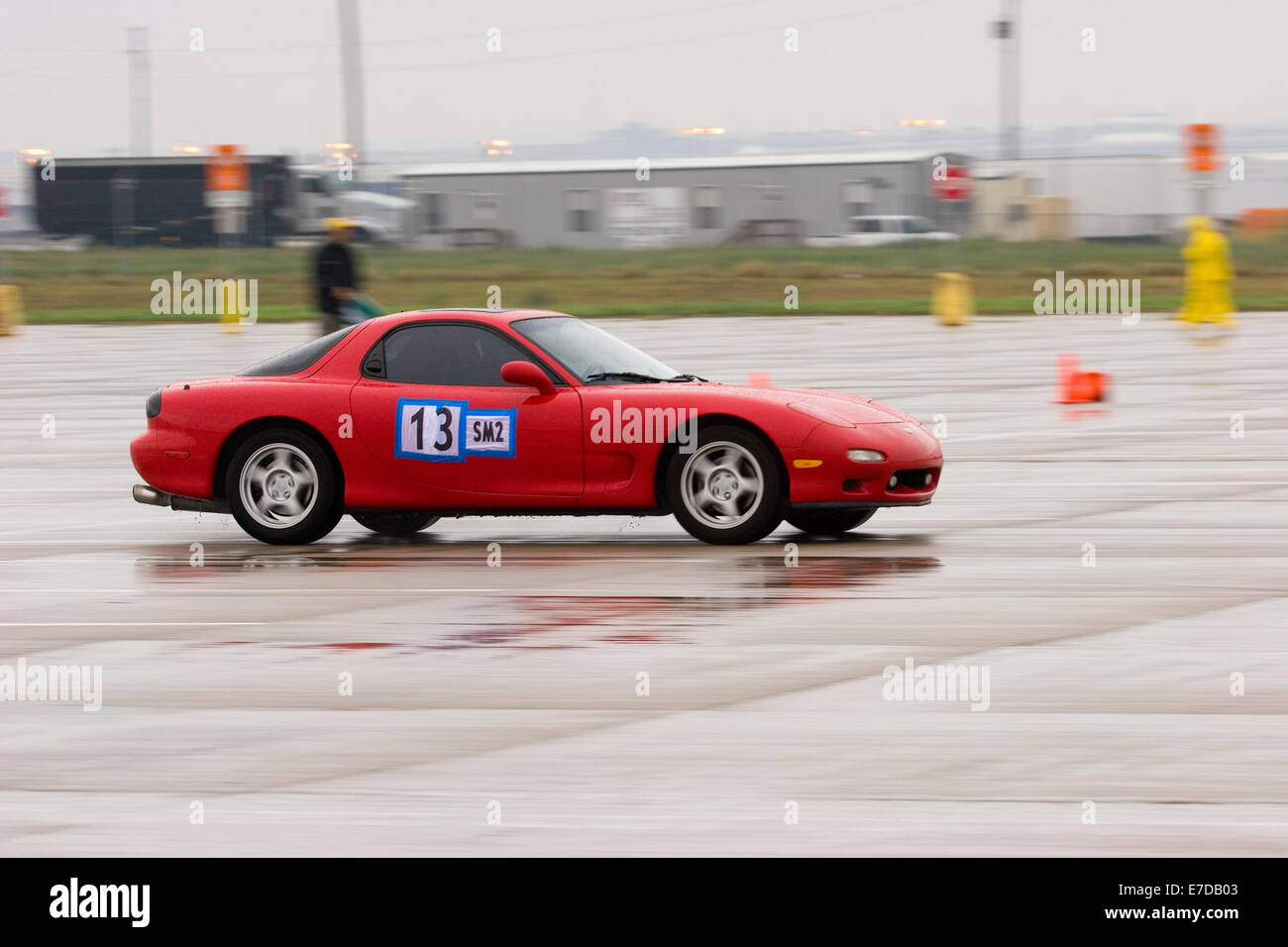 A 1994 Red Mazda RX-7 in an autocross race at a regional Sports Car Club of America (SCCA) event Stock Photo