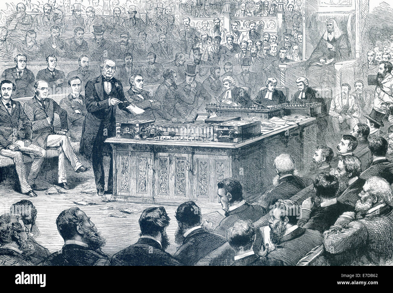 In early 1886, British liberal politician William E. Gladstone proposed his First Irish Home Rule Bill. Stock Photo