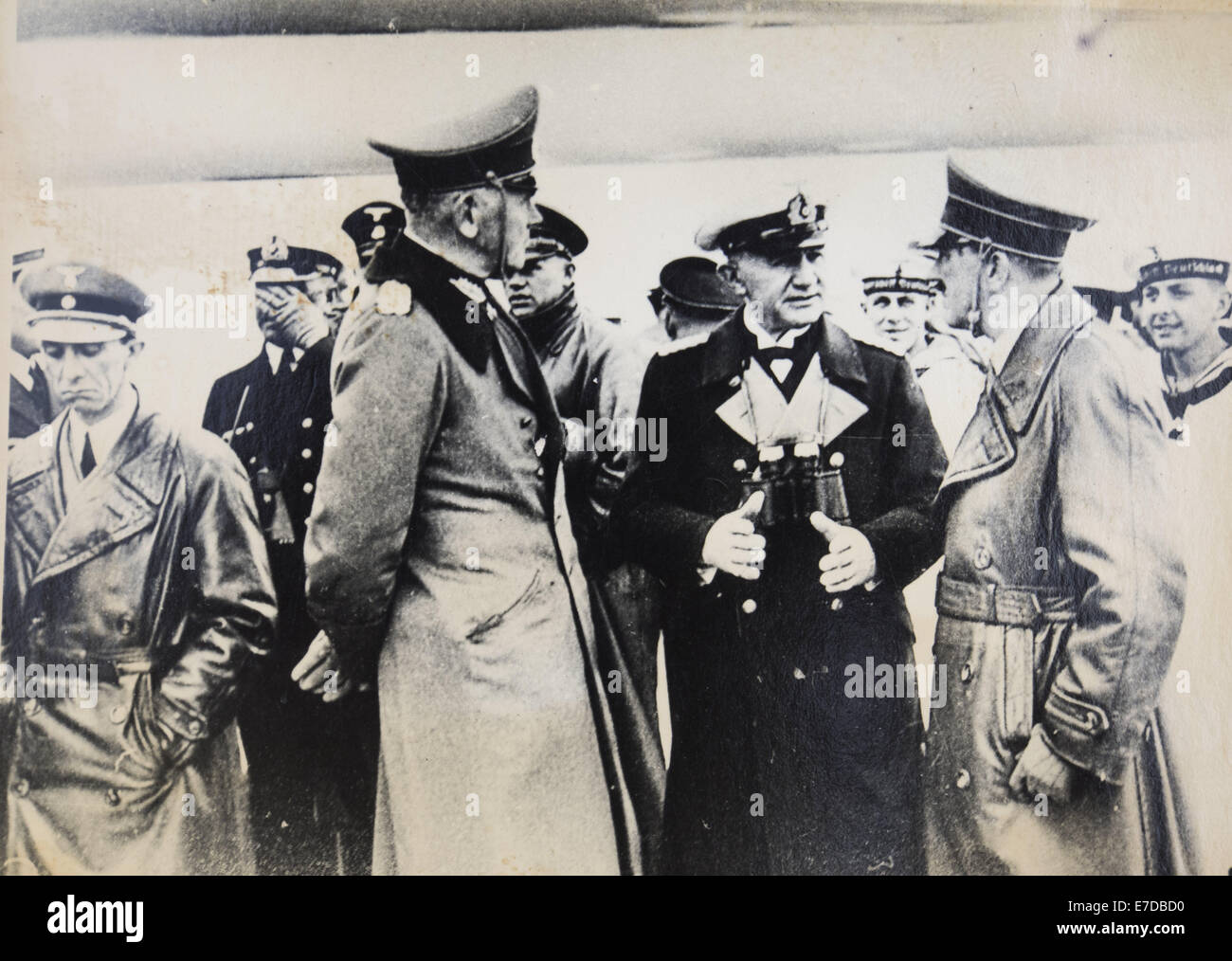 Reproduction of antique photographs. In the picture from left to right Paul Joseph Goebbels Reich Commissioner for total military mobilization, Chancellor, Werner Eduard Fritz von Blomberg General feldmarshalB Imperial Defence Minister, Erich Johann Albert Raeder, Grand Admiral, Chief of the Kriegsmarine, Adolf Hitler. Germany. 13th Sep, 2014. 1940s © Igor Golovniov/ZUMA Wire/ZUMAPRESS.com/Alamy Live News Stock Photo
