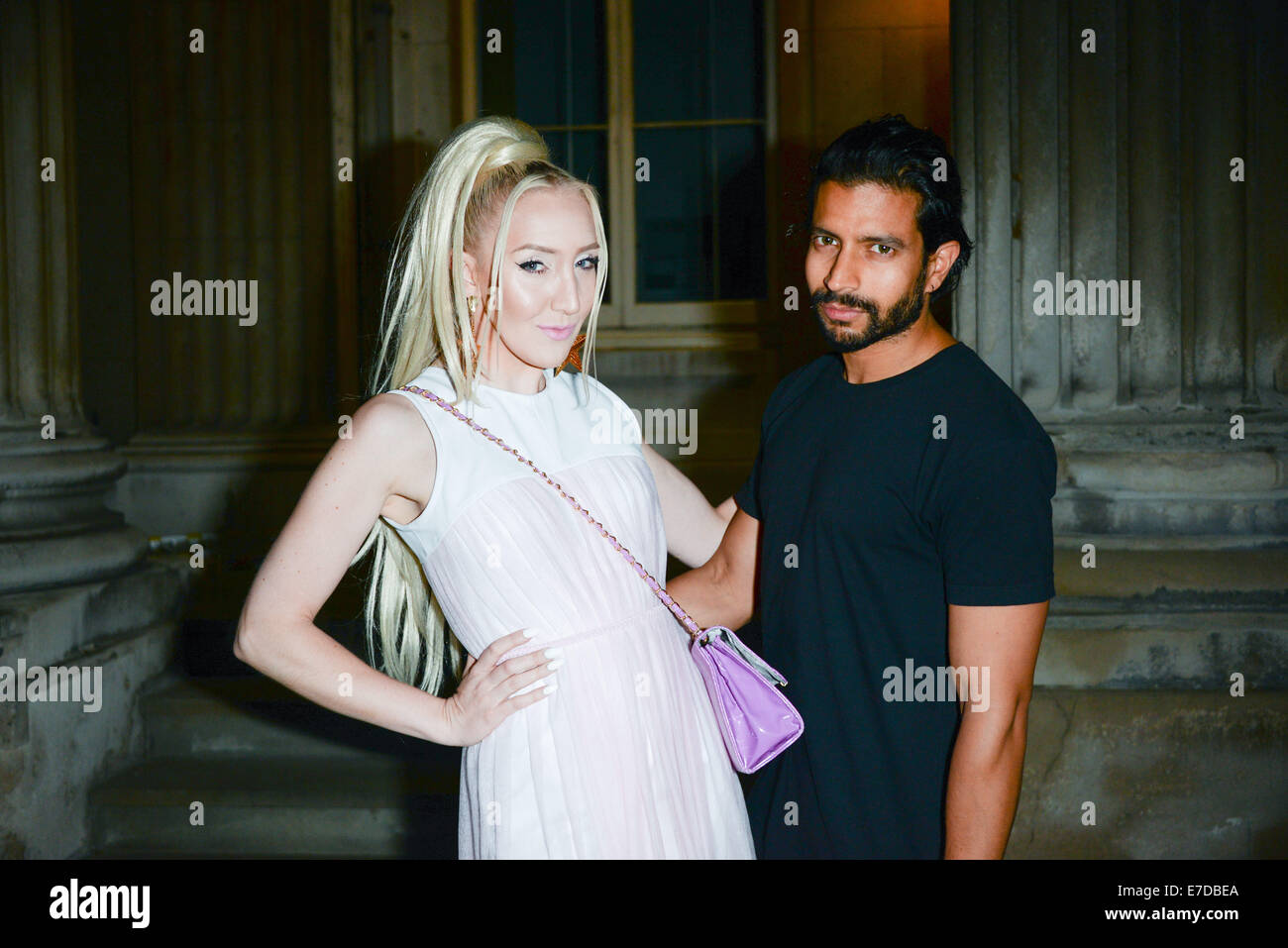 London,England,14th Sept 2014 : Fashion Stylish Alexis Knox and Creative Director Nik Thakkar attends Lismore showcases new collection at the LFW s/s 2015: Sorapol catwalk show at The Royal College of Surgeons in London. Photo by See Li Stock Photo