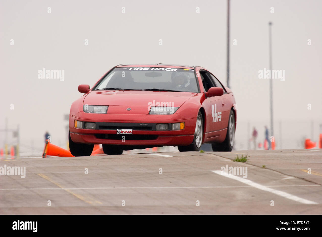 A 1990 Red Nissan 300ZX in an autocross race at a regional Sports Car Club of America (SCCA) event Stock Photo