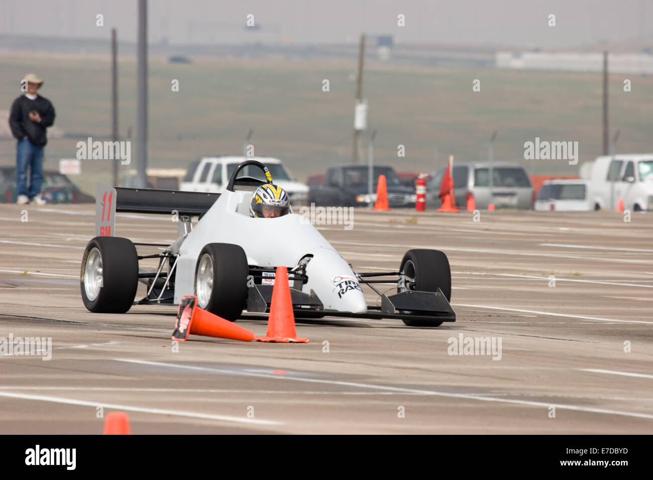 A 2002 Pocket Rocket DC2 gray BModified open wheel race car in an