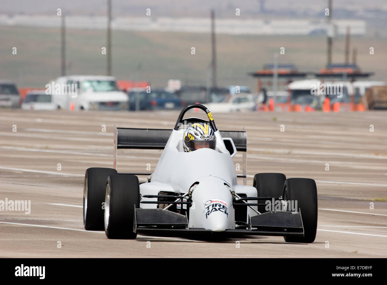 A 2002 Pocket Rocket DC2 gray BModified open wheel race car in an