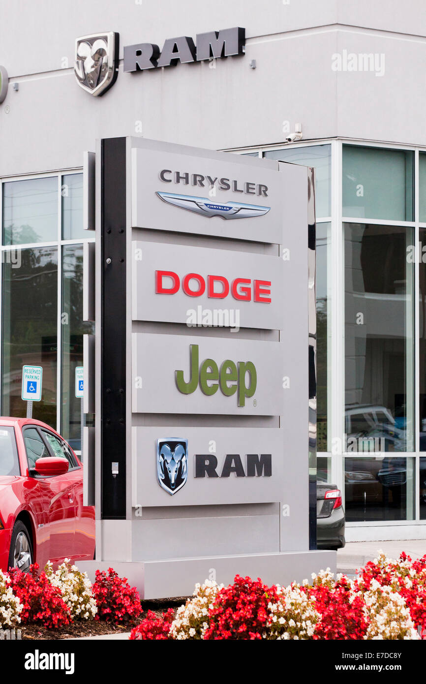 Car brand sings at auto dealership - USA Stock Photo