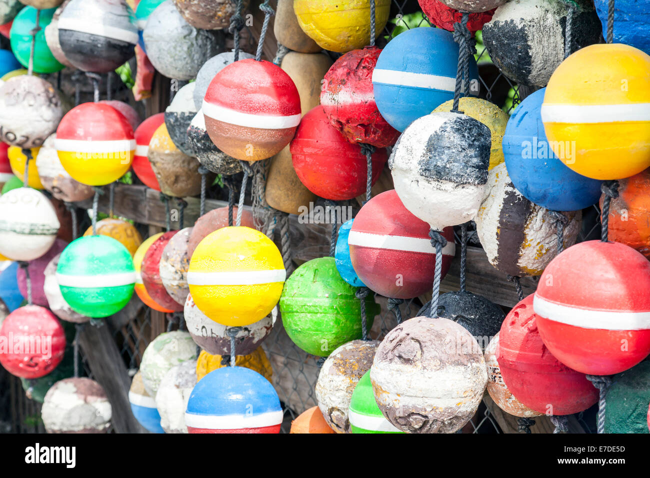 Crabpot Floats Stacked in Wooden Bushel Baskets on Pier Stock Photo - Image  of crabshack, pier: 174888180