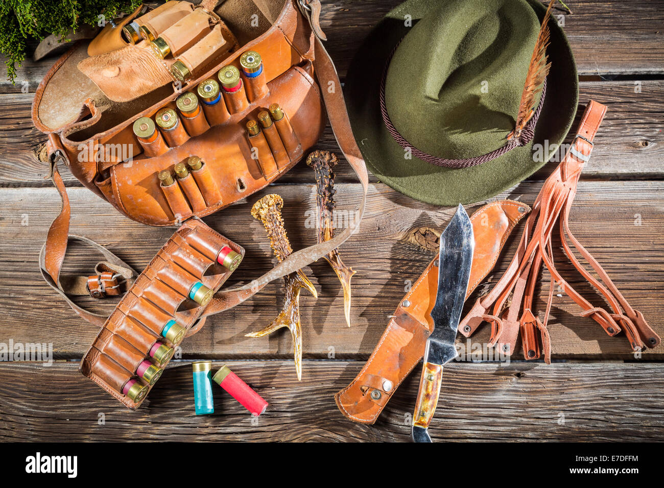 Bag with bullets in a hunting lodge Stock Photo Alamy