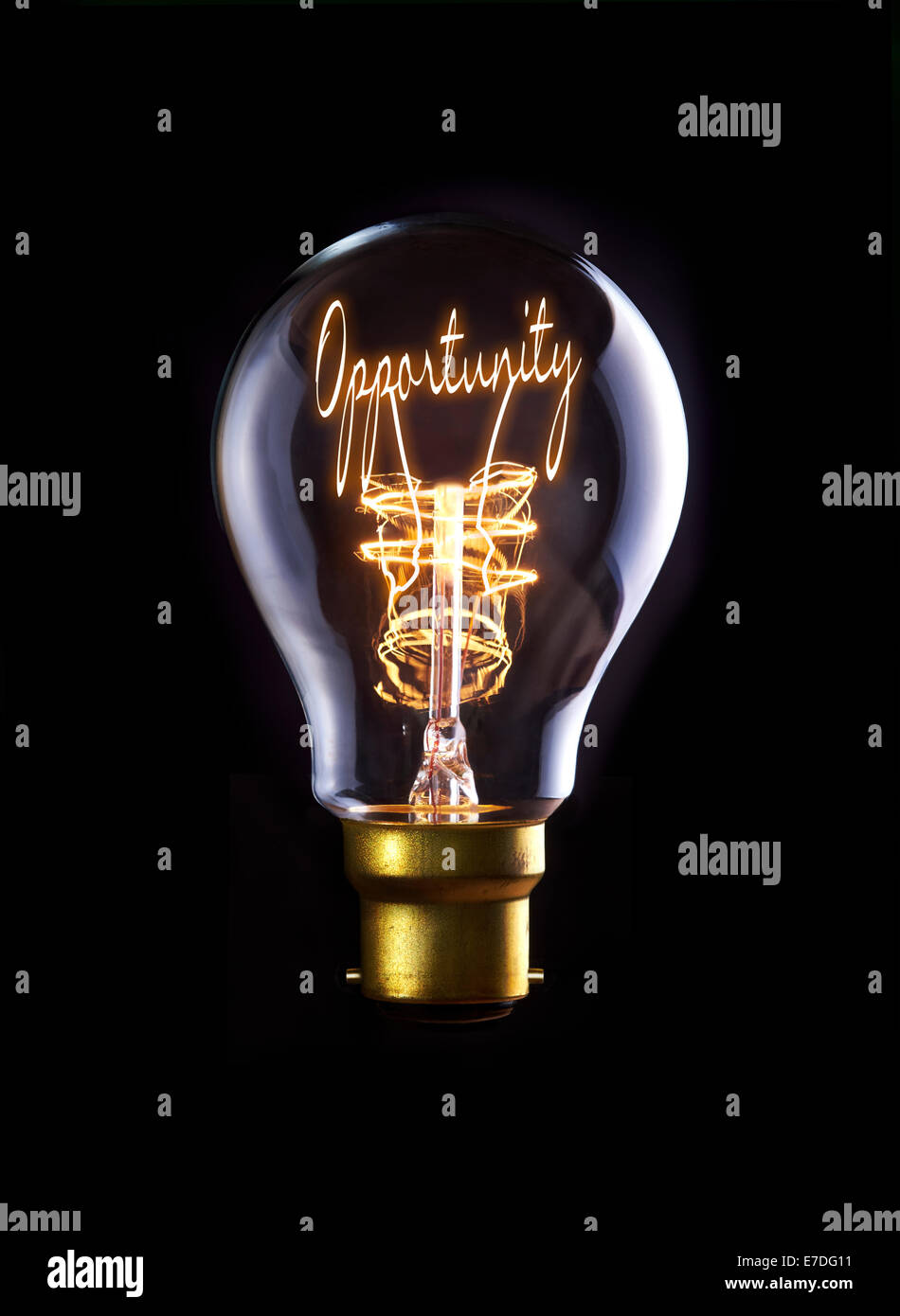 Opportunity concept in a filament lightbulb Stock Photo Alamy