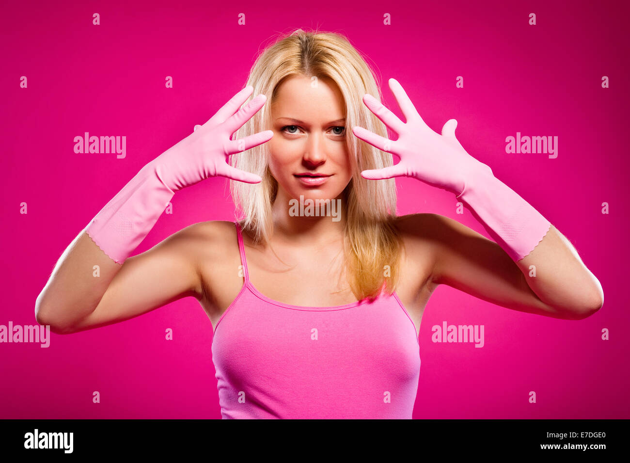 Pregnant woman with rubber gloves Stock Photo Alamy
