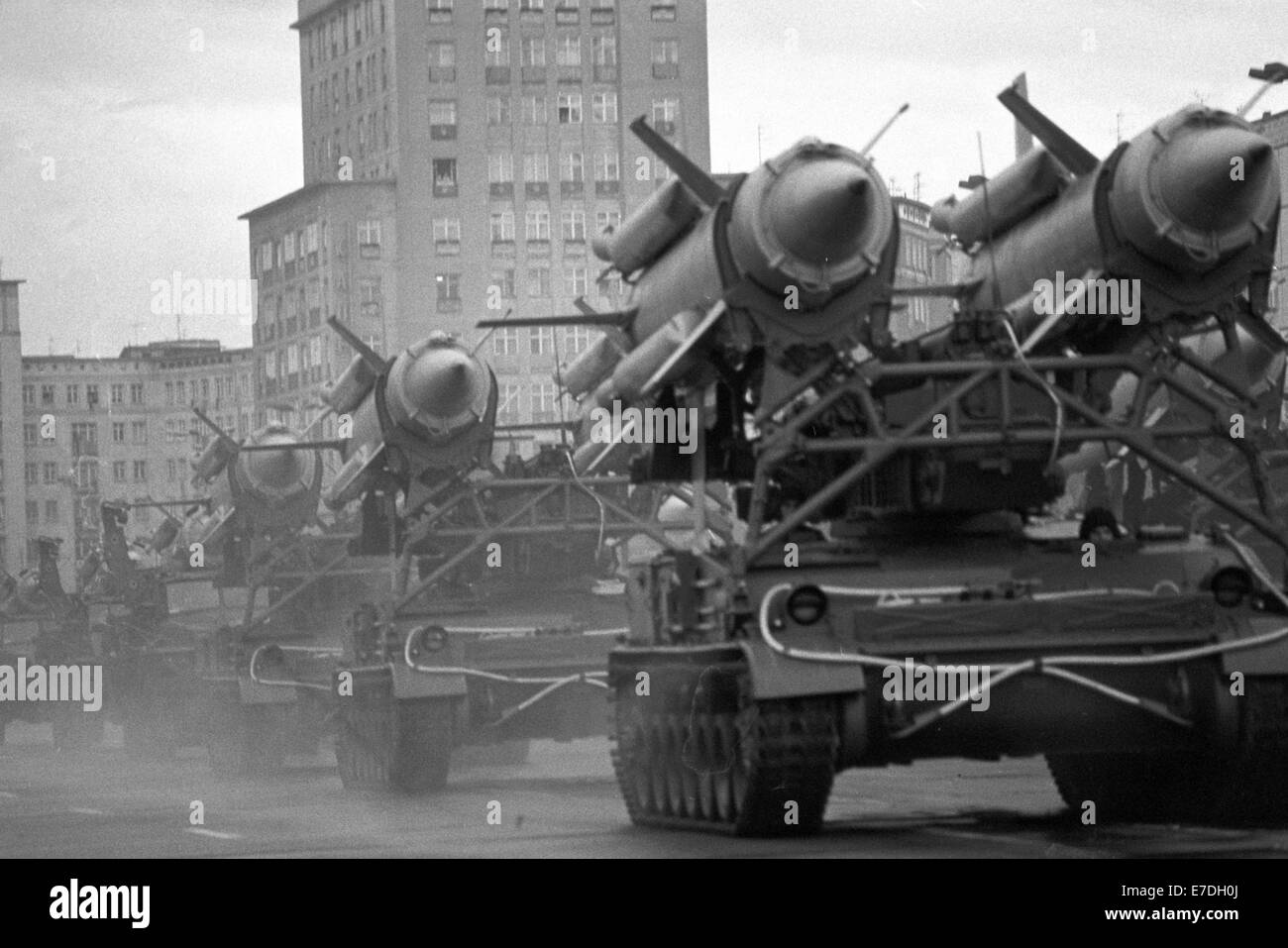 Heavy military equipment on Republic Day - A huge military parade of the National People's Army (NVA) takes place at Stalinallee and Alexanderplatz inthe Mitte district of Berlin on 07 October 1983. The GDR leadership used big events like these to demonstrate the military strength of the GDR. Photo: Volkhard Kuehl -NO WIRE SERVICE- Stock Photo