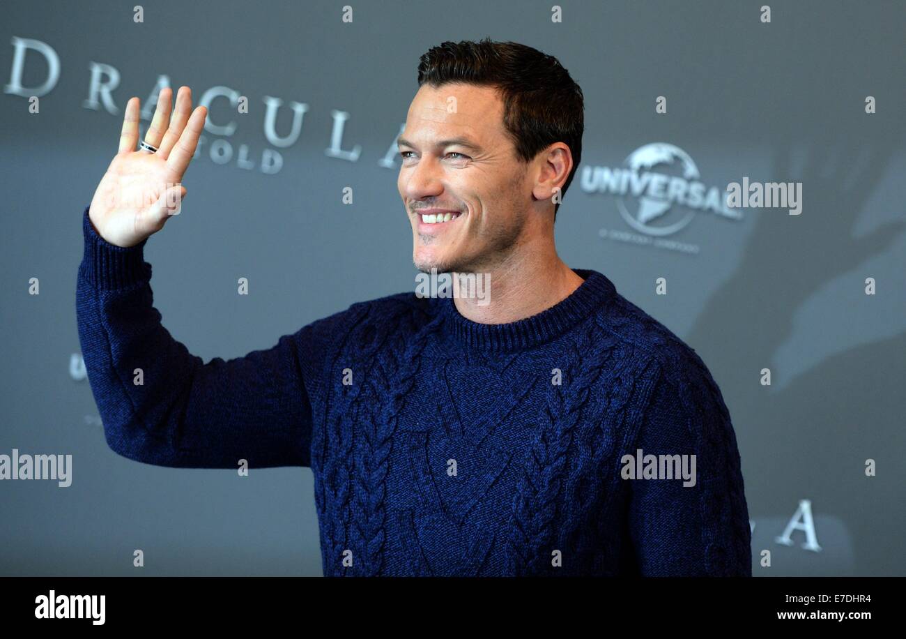 Berlin, Germany. 15th Sep, 2014. The British actor Luke Evans poses at a photocall for the movie 'Dracula Untold' in Berlin, Germany, 15 September 2014. The movie comes to the theaters on 02 October 2014. PHOTO: BRITTA PEDERSEN/DPA/Alamy Live News Stock Photo
