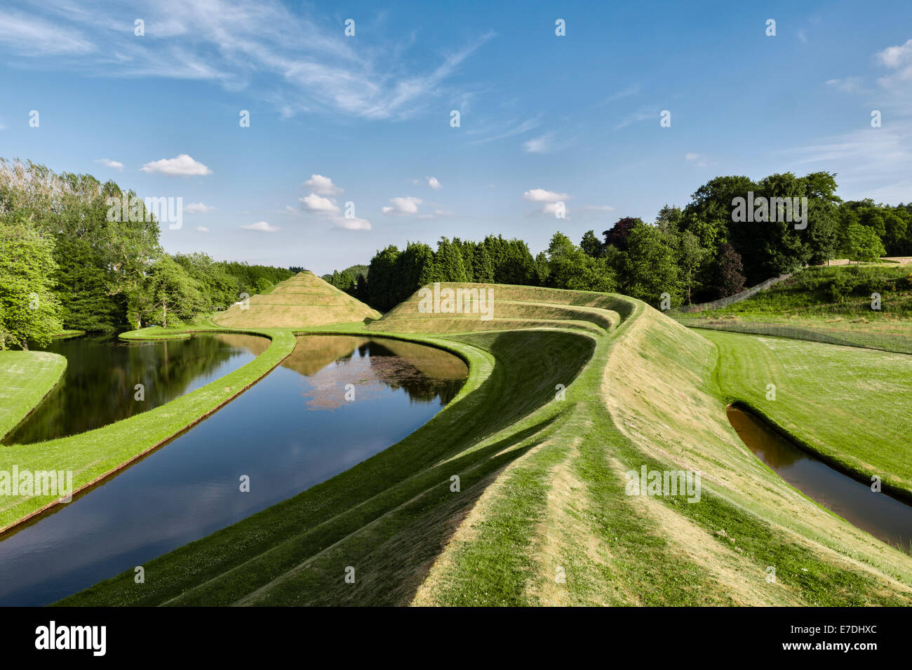 The Garden of Cosmic Speculation, Dumfries, Scotland, by Charles Jencks and Maggie Keswick. The Snake Mound and the Snail Mound Stock Photo